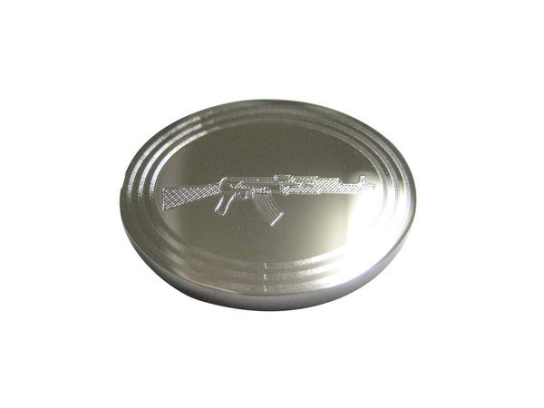Silver Toned Etched Oval AK47 Rifle Magnet