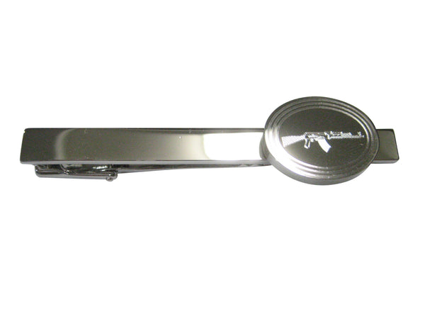 Silver Toned Etched Oval AK47 Rifle Tie Clip