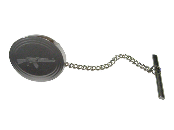Silver Toned Etched Oval AK47 Rifle Tie Tack