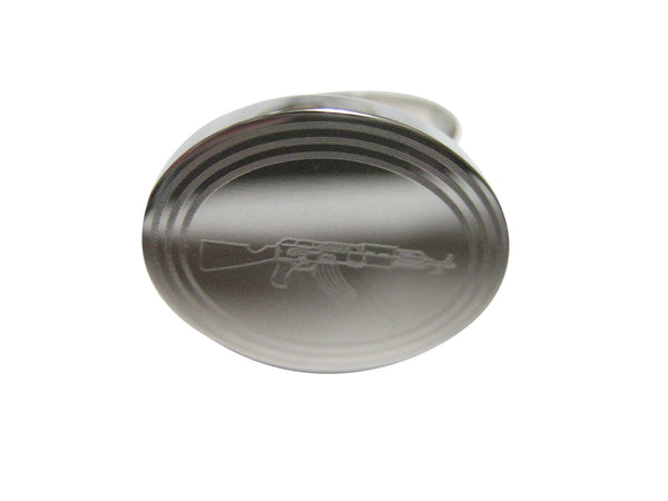 Silver Toned Etched Oval AK47 Rifle V4 Adjustable Size Fashion Ring