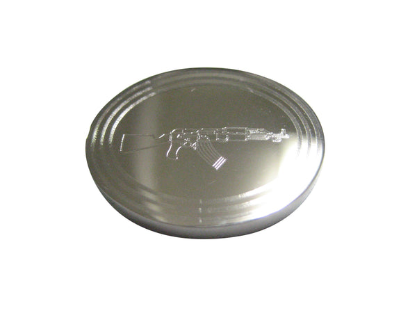 Silver Toned Etched Oval AK47 Rifle V4 Magnet