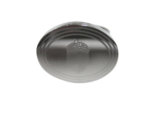 Silver Toned Etched Oval Acorn Adjustable Size Fashion Ring