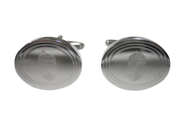 Silver Toned Etched Oval Acorn Cufflinks