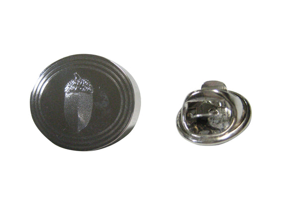 Silver Toned Etched Oval Acorn Lapel Pin