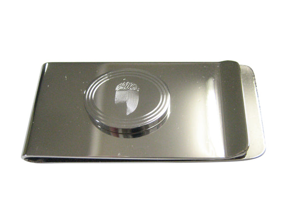 Silver Toned Etched Oval Acorn Money Clip