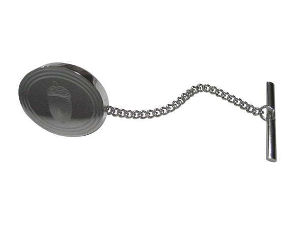 Silver Toned Etched Oval Acorn Tie Tack