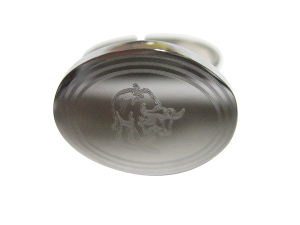 Silver Toned Etched Oval African Buffalo Adjustable Size Fashion Ring