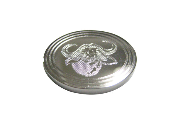 Silver Toned Etched Oval African Buffalo Head Magnet