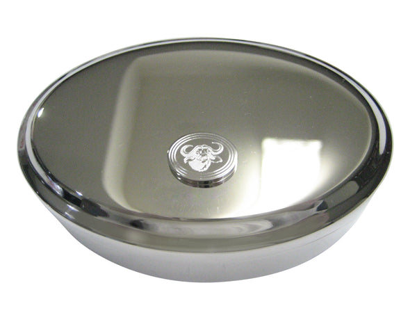 Silver Toned Etched Oval African Buffalo Head Oval Trinket Jewelry Box