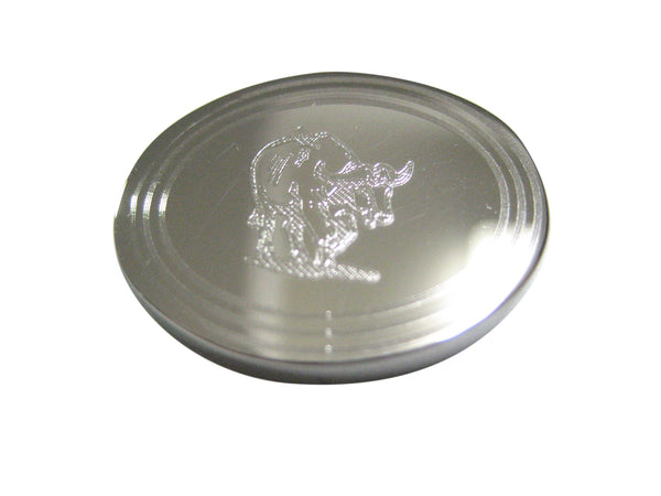 Silver Toned Etched Oval African Buffalo Magnet