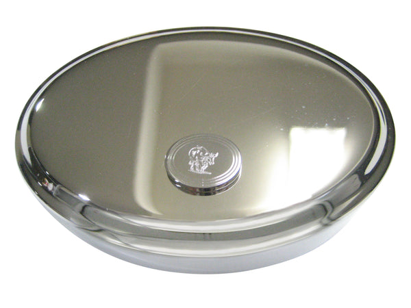 Silver Toned Etched Oval African Buffalo Oval Trinket Jewelry Box