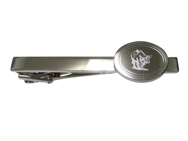 Silver Toned Etched Oval African Buffalo Tie Clip