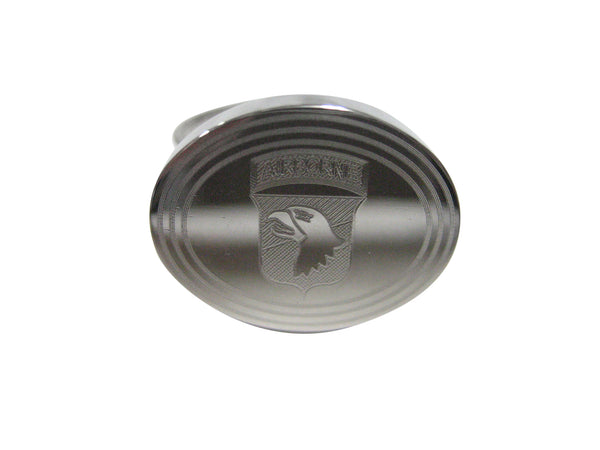 Silver Toned Etched Oval Airborne Design Adjustable Size Fashion Ring