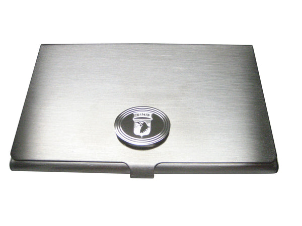 Silver Toned Etched Oval Airborne Design Business Card Holder