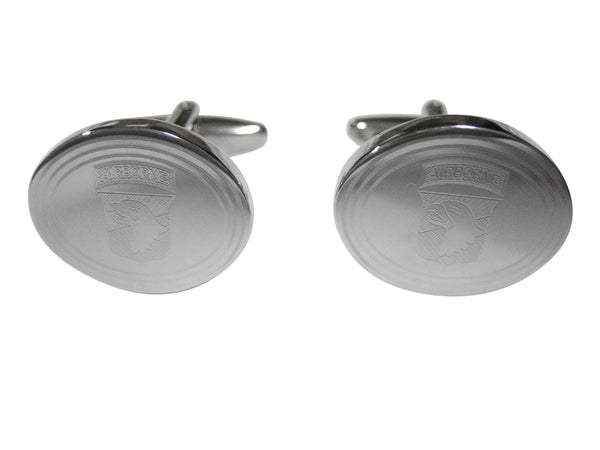 Silver Toned Etched Oval Airborne Design Cufflinks
