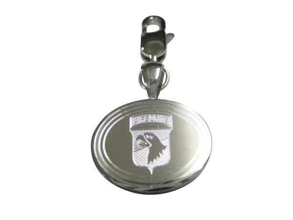 Silver Toned Etched Oval Airborne Design Pendant Zipper Pull Charm