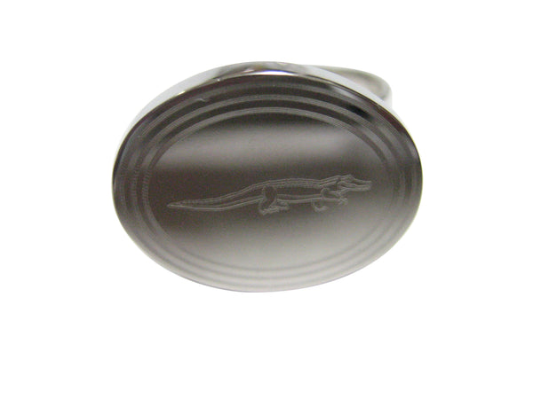 Silver Toned Etched Oval Alligator Crocodile Adjustable Size Fashion Ring