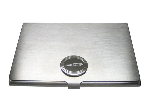 Silver Toned Etched Oval Alligator Crocodile Business Card Holder