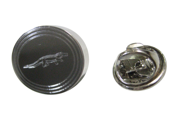 Silver Toned Etched Oval Alligator Crocodile Lapel Pin