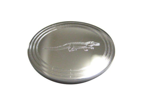 Silver Toned Etched Oval Alligator Crocodile Magnet