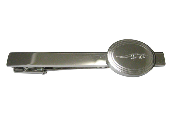 Silver Toned Etched Oval Alligator Crocodile Tie Clip