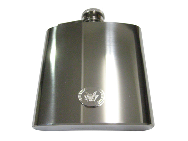 Silver Toned Etched Oval American Eagle Design 6oz Flask