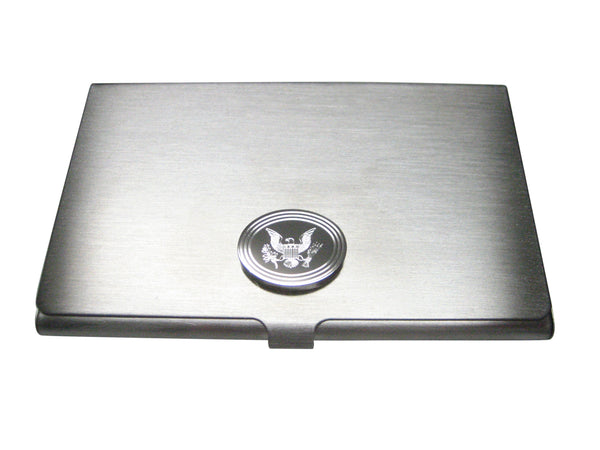 Silver Toned Etched Oval American Eagle Design Business Card Holder