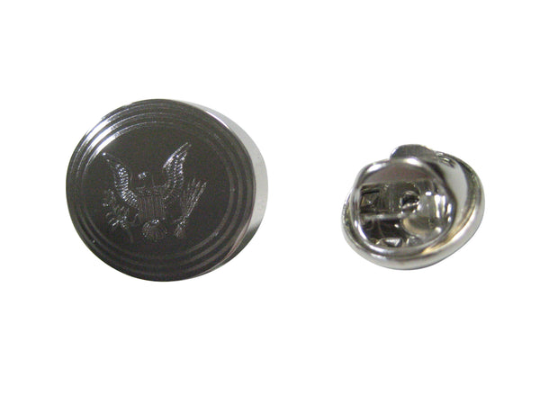Silver Toned Etched Oval American Eagle Design Lapel Pin