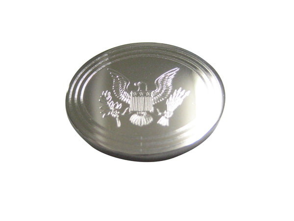 Silver Toned Etched Oval American Eagle Design Magnet