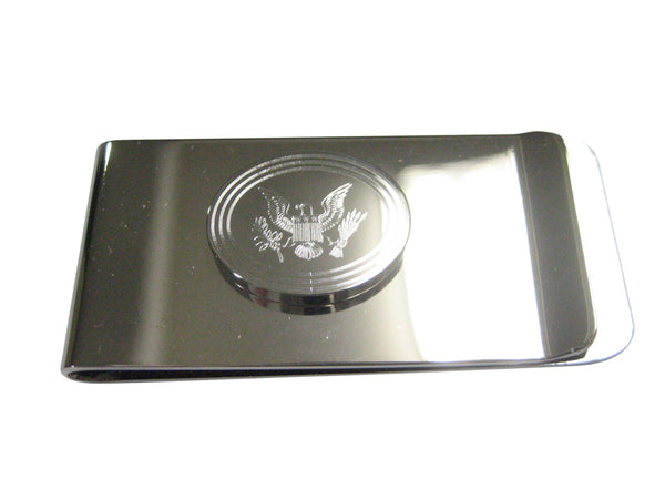 Silver Toned Etched Oval American Eagle Design Money Clip