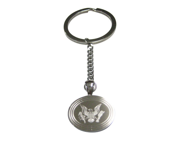 Silver Toned Etched Oval American Eagle Design Pendant Keychain