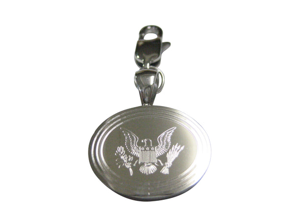 Silver Toned Etched Oval American Eagle Design Pendant Zipper Pull Charm