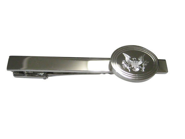 Silver Toned Etched Oval American Eagle Design Tie Clip