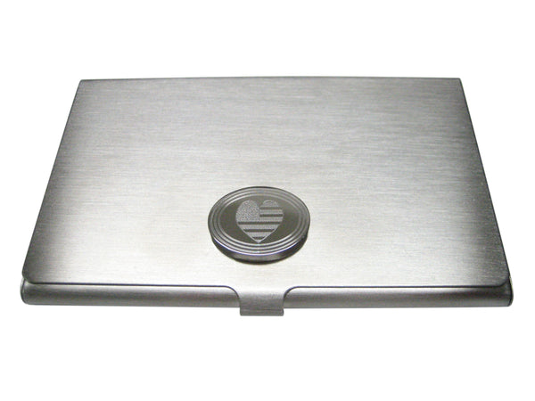 Silver Toned Etched Oval American Flag with Heart Business Card Holder