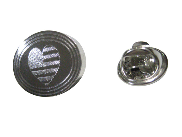 Silver Toned Etched Oval American Flag with Heart Lapel Pin