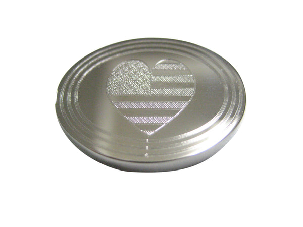 Silver Toned Etched Oval American Flag with Heart Magnet