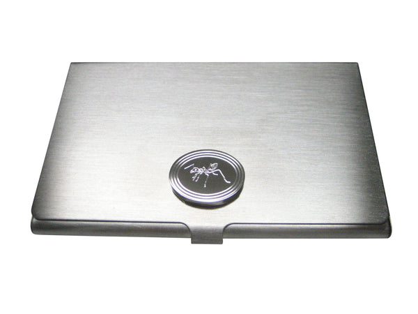 Silver Toned Etched Oval Ant Bug Insect Business Card Holder