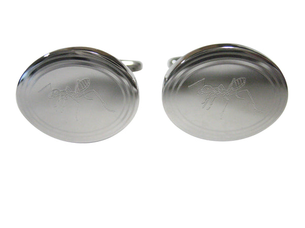 Silver Toned Etched Oval Ant Bug Insect Cufflinks