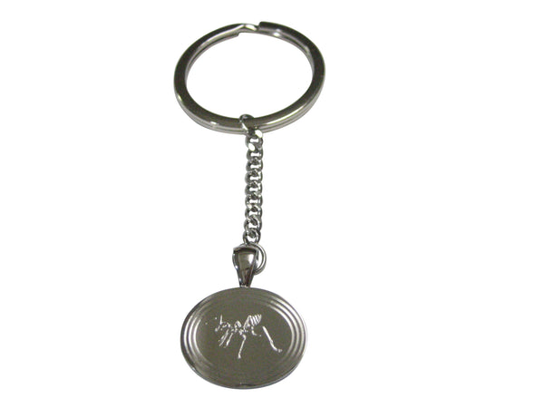 Silver Toned Etched Oval Ant Bug Insect Pendant Keychain