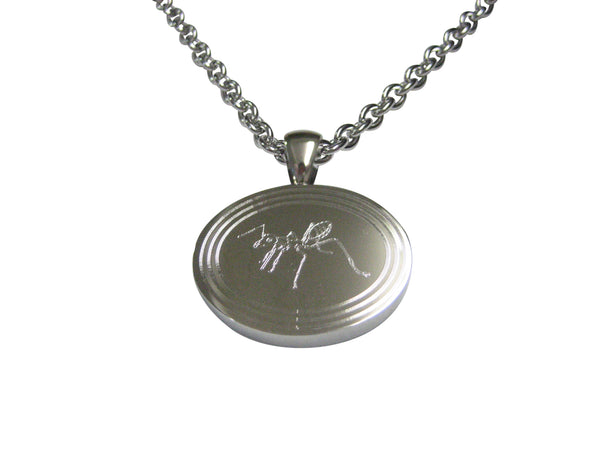 Silver Toned Etched Oval Ant Bug Insect Pendant Necklace