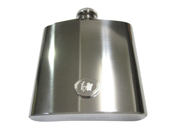 Silver Toned Etched Oval Archer 6oz Flask