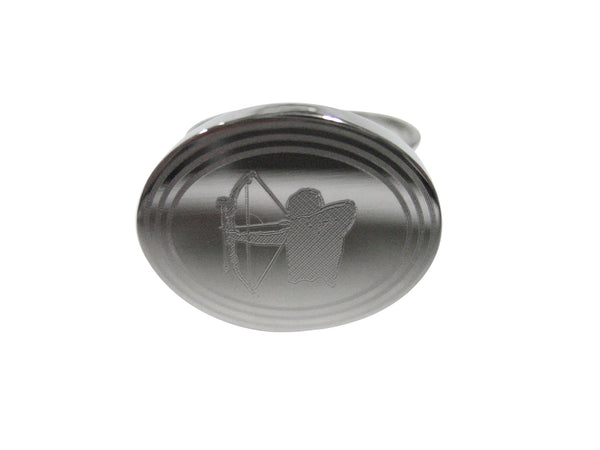 Silver Toned Etched Oval Archer Adjustable Size Fashion Ring