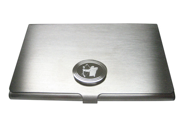 Silver Toned Etched Oval Archer Business Card Holder