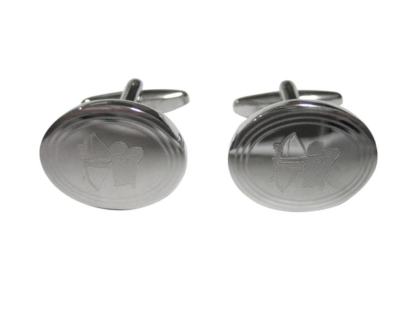 Silver Toned Etched Oval Archer Cufflinks