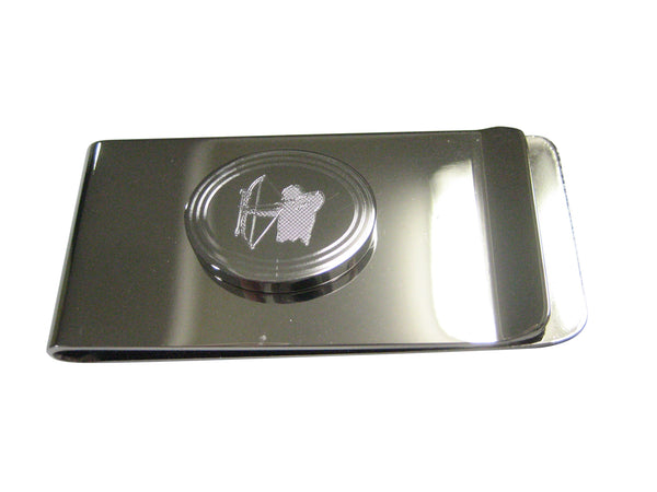 Silver Toned Etched Oval Archer Money Clip