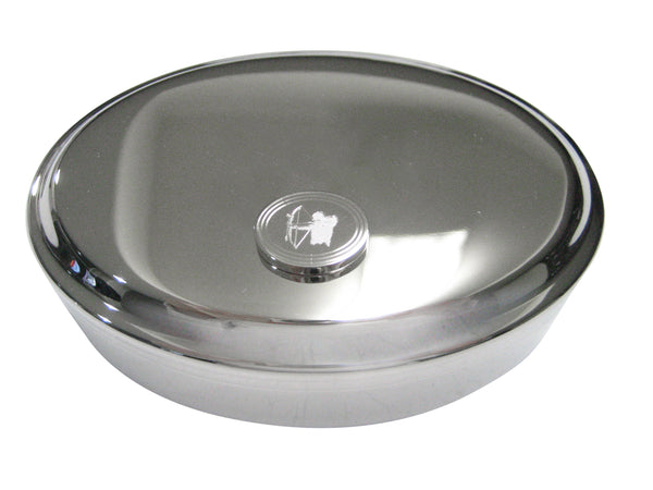 Silver Toned Etched Oval Archer Oval Trinket Jewelry Box