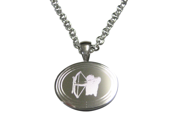 Silver Toned Etched Oval Archer Pendant Necklace