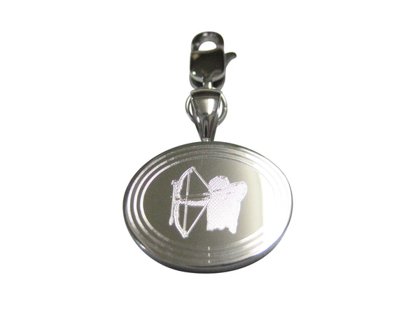 Silver Toned Etched Oval Archer Pendant Zipper Pull Charm