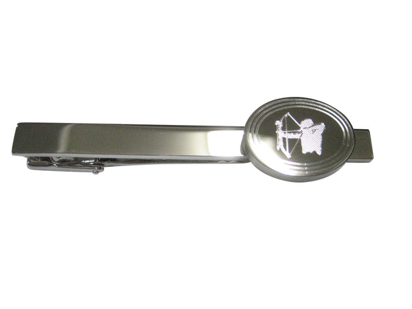 Silver Toned Etched Oval Archer Tie Clip