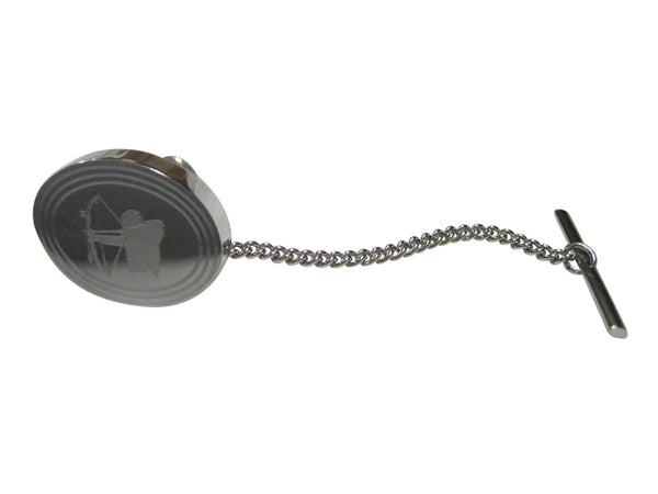 Silver Toned Etched Oval Archer Tie Tack